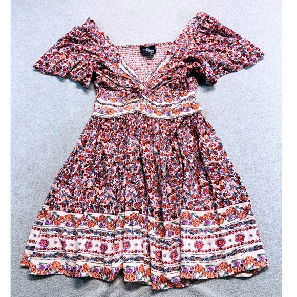 Angie Dresses & Skirts - Angie Floral Mini Dress Womens M Multicolor Boho Flutter Sleeve V-Neck Smocked